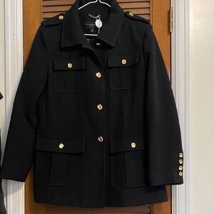 Donna Karan Black Military / Safari Style Jacket with Gold Square Buttons NWOT